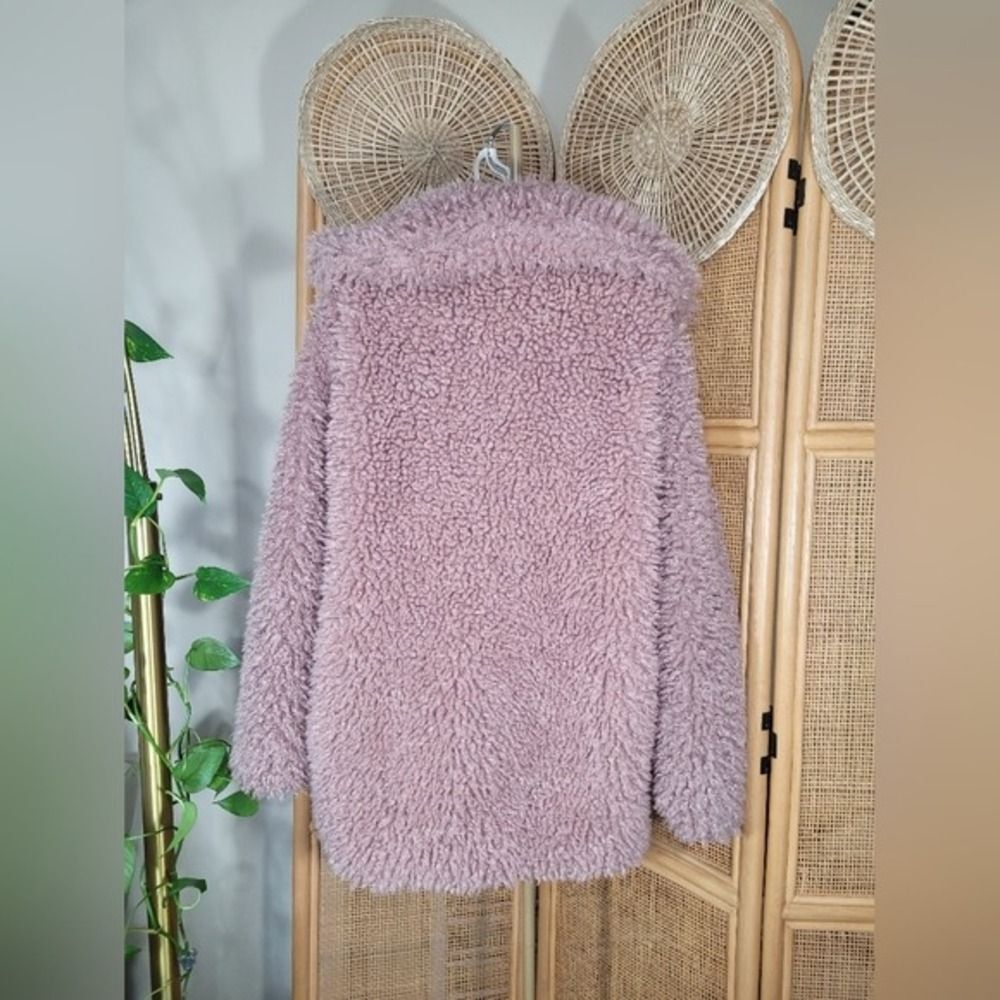 Teddy Faux sheep fur Coat Women S/M Pink Shaggy Jacket - Picture 5 of 16